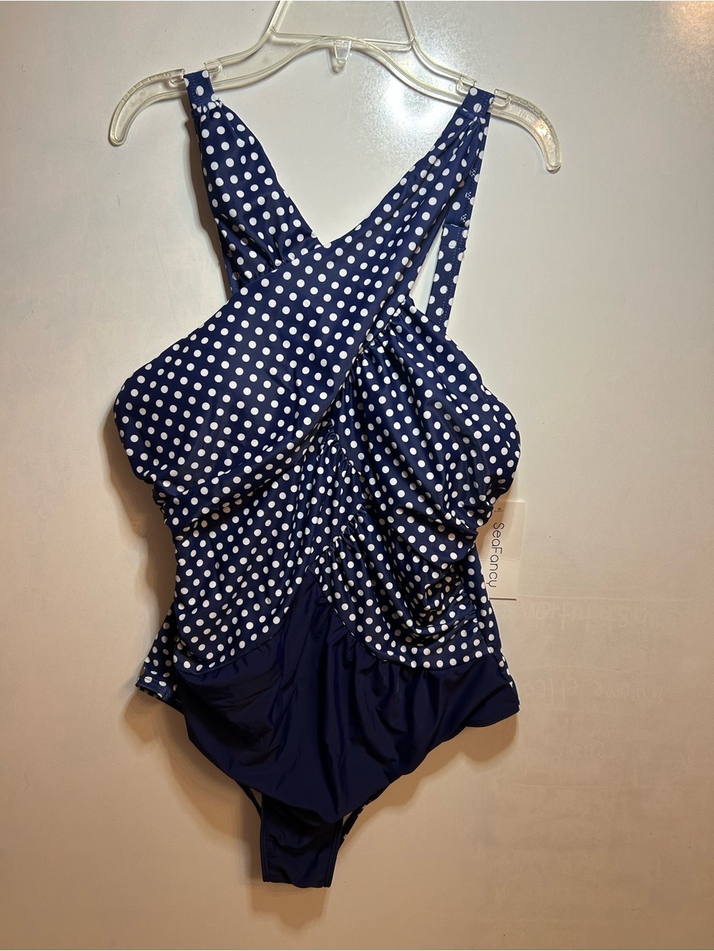 Polka Dot Twist-Front One-Piece Swimsuit - Navy/White